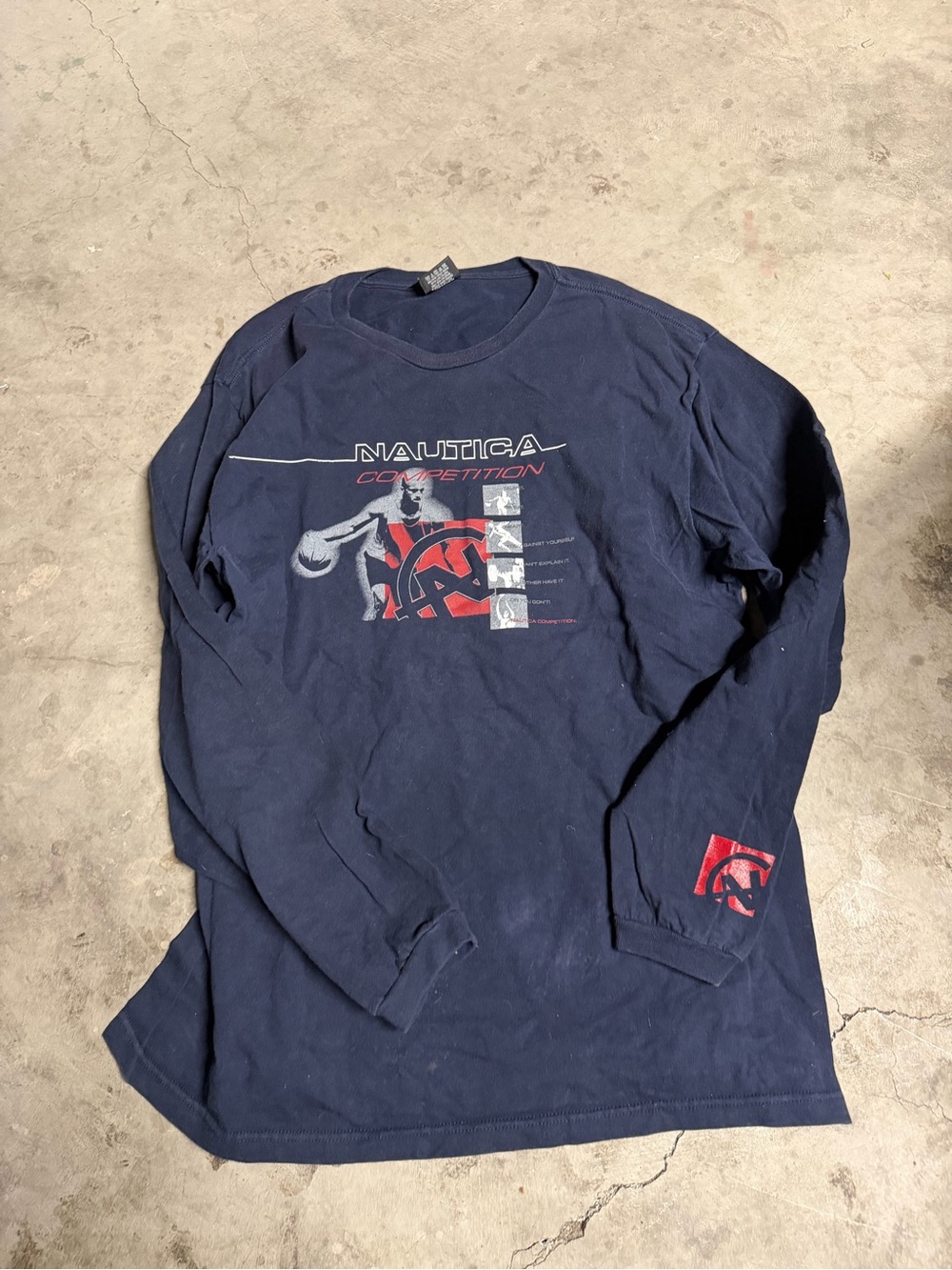 Nautica Navy Long-Sleeve Graphic Crewneck with Red & White Accents